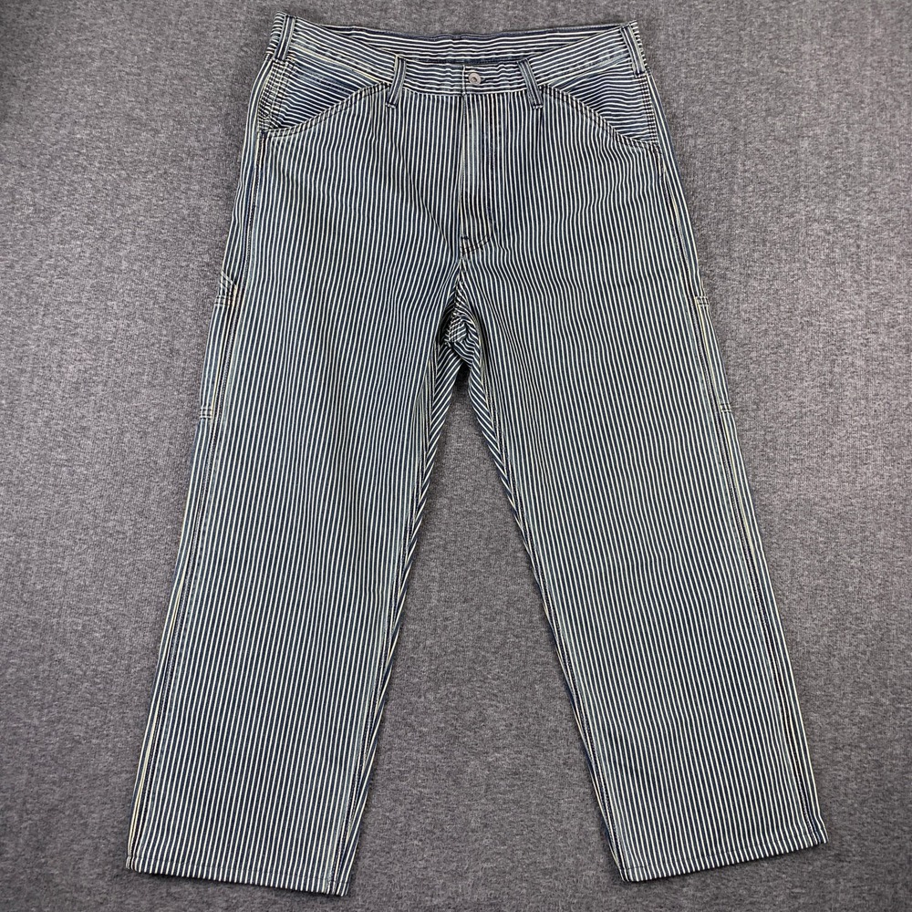 Levis 568 Carpenter Jeans Men 36x28 Railroad Hickory Stripe Loose Straight Retro